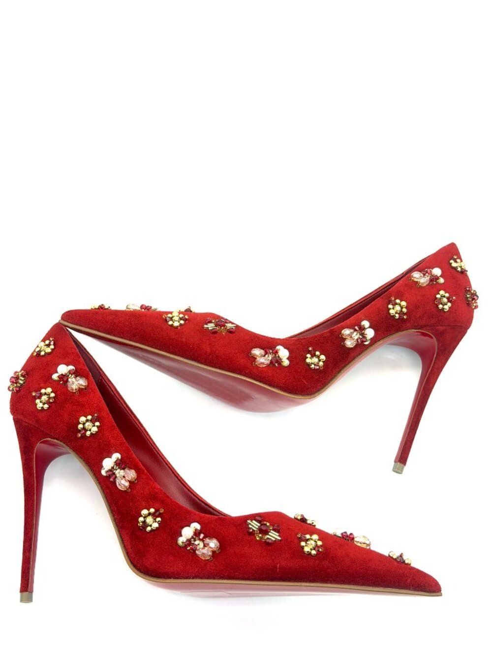 Christian Louboutin MIX KATE 100 Embellished Beaded Suede Heels Pumps - Picture 12 of 15